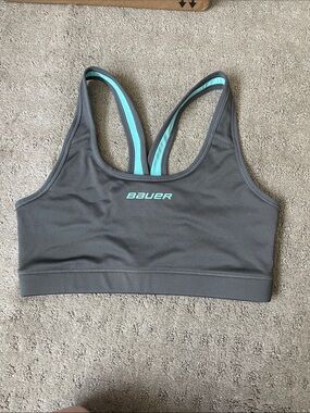 Bauer Gray Sports Bra with Teal Trim